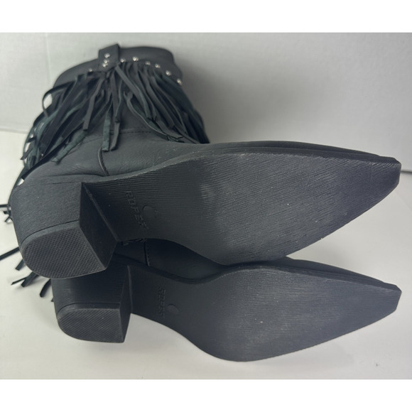 Roper Oakley Studded Pointed Toe Cowboy Black Boots Western Fringe Women's 8 - Picture 6 of 11